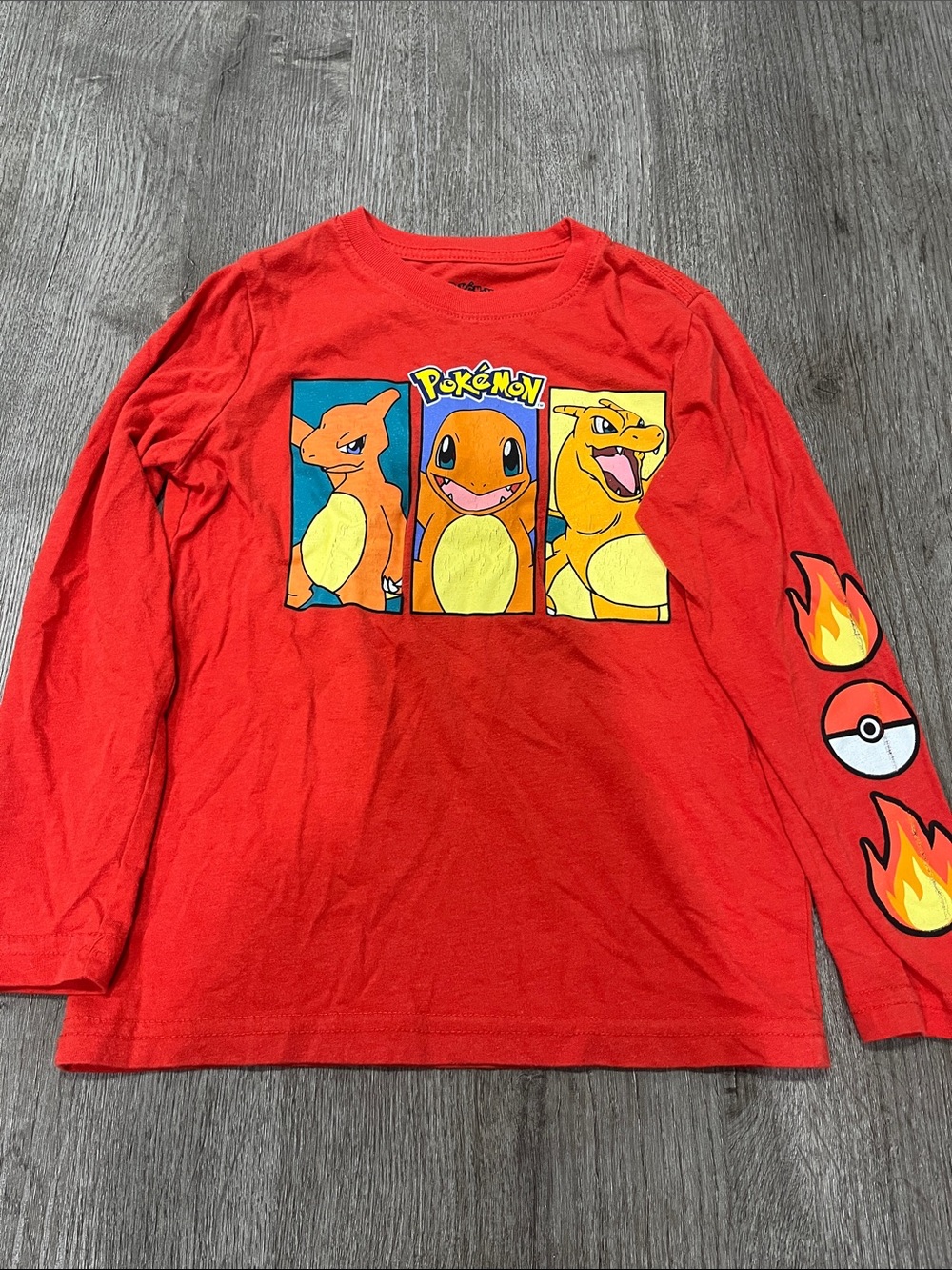 Pokemon Red Long-Sleeve Charmander Trio Tee